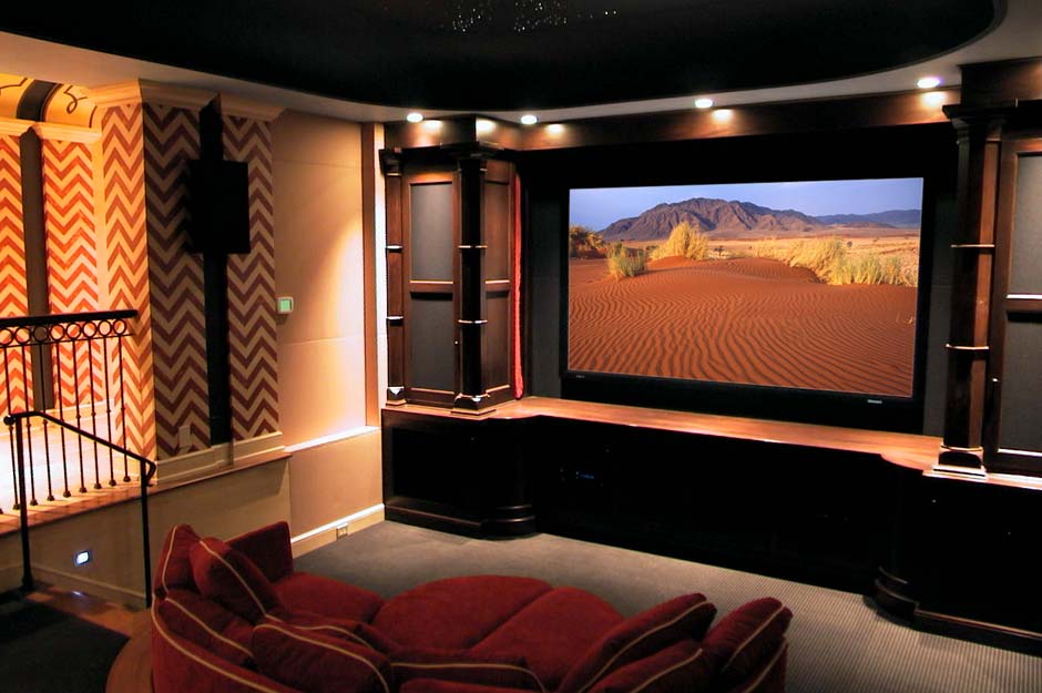 RESIDENTIAL Interior - Home theater installation using ambient and placed lighting. Retouched screen overlay.